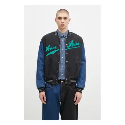 Džínová bomber bunda Aries Varsity Denim Jacket černá barva, AR7030302