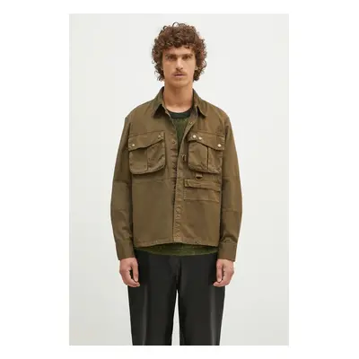 Košilová bunda Barbour Oakmoor OS Twill Overshirt zelená barva, MOS0380