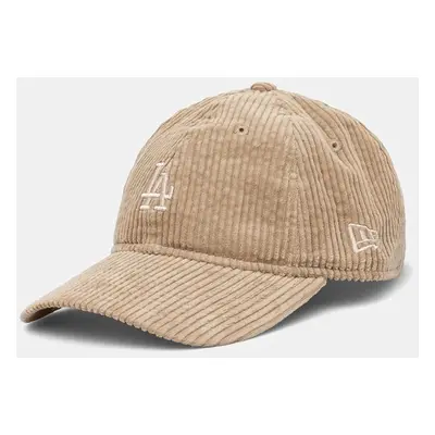 Bavlněná baseballová čepice New Era CORD 9TWENTY® LOS ANGELES DODGERS béžová barva, s aplikací, 