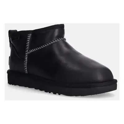 Kožené sněhule UGG Classic Ultra Mini Lthr Regen černá barva, 1163490-BLK