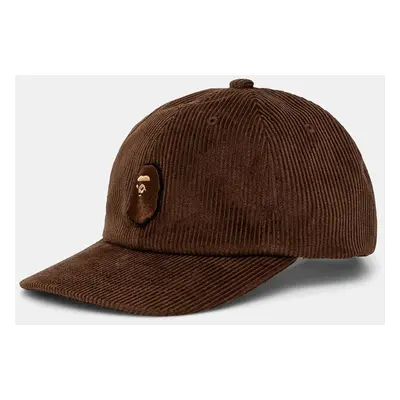 Manšestrová kšiltovka A Bathing Ape Ape Head Corduroy Cap hnědá barva, s aplikací, 1K80180004