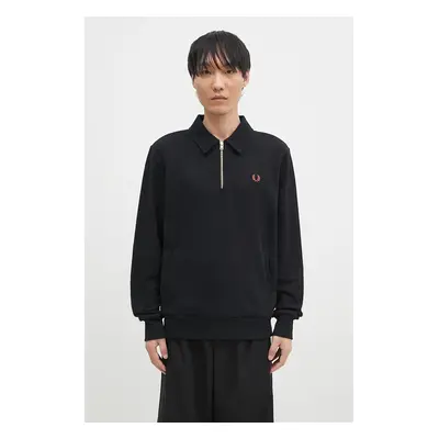 Bavlněná mikina Fred Perry Half Zip Sweatshirt pánská, černá barva, s aplikací, M8604.102