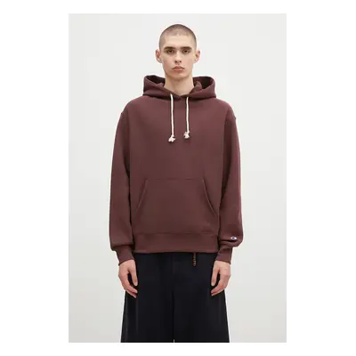 Mikina Champion Hooded Sweatshirt pánská, hnědá barva, s kapucí, hladká, 220705