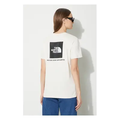 Bavlněné tričko The North Face W S/S Relaxed Redbox Tee béžová barva, NF0A87NKQLI1