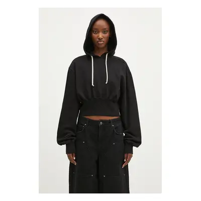 Bavlněná mikina Rick Owens Tatlin Hoodie dámská, černá barva, s kapucí, hladká, DS02D2220.FP