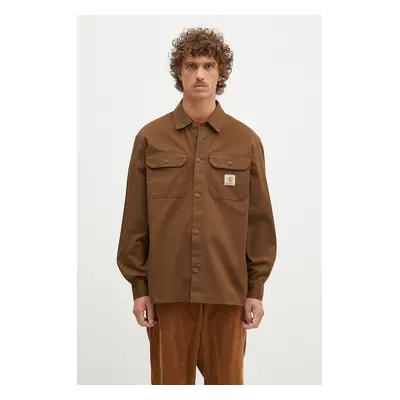 Košile Carhartt WIP Longsleeve Craft Shirt pánská, hnědá barva, relaxed, s klasickým límcem, I03