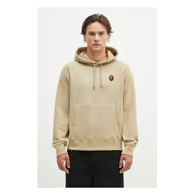 Bavlněná mikina A Bathing Ape One Point Pullover pánská, béžová barva, s kapucí, hladká, 1K80114