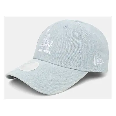 Bavlněná baseballová čepice New Era DIAMANTE DENIM 9FORTY® LOS ANGELES DODGERS modrá barva, s ap