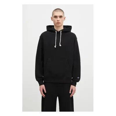 Mikina Champion Hooded Sweatshirt pánská, černá barva, s kapucí, hladká, 220705