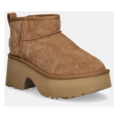 Semišové sněhule UGG Classic Ultra Mini New Heights dámské, hnědá barva, 1158311-CHE