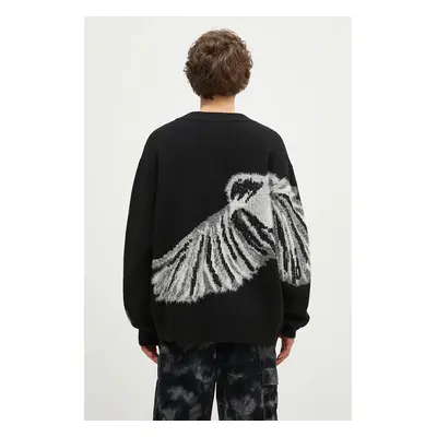 Vlněný svetr Y-3 Graphic Knit Cardigan černá barva, hřejivý, IW7485