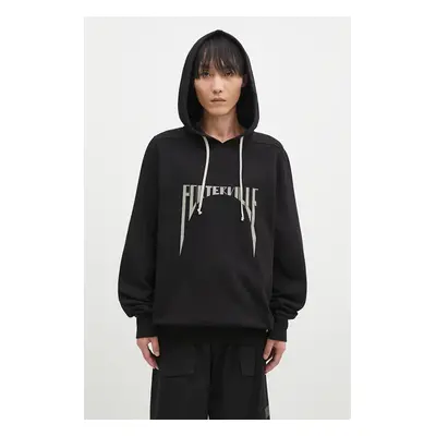 Bavlněná mikina Rick Owens Oversized Hoodie pánská, černá barva, s kapucí, s potiskem, DU02D2282