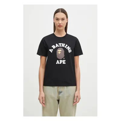 Bavlněné tričko A Bathing Ape COLLEGE TEE černá barva, 1K80210001