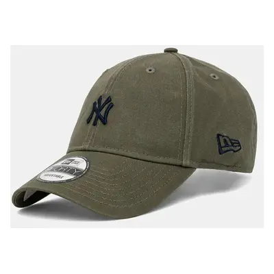 Bavlněná baseballová čepice New Era WASHED 9FORTY® NEW YORK YANKEES zelená barva, s aplikací, 60