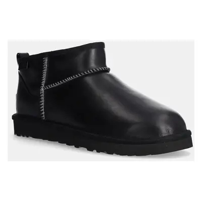 Kožené sněhule UGG Classic Ultra Mini Lthr Regen černá barva, 1158191-BLK