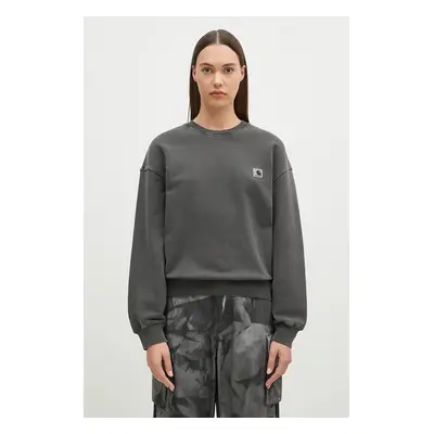 Bavlněná mikina Carhartt WIP Nelson Sweatshirt dámská, šedá barva, hladká, I029537.87GD