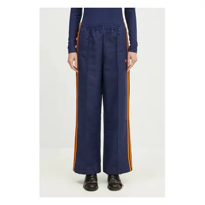 Kalhoty adidas Originals Oversized Monogram Track Pant dámské, tmavomodrá barva, široké, high wa