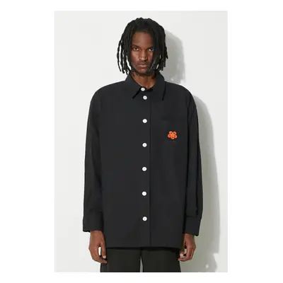 Bavlněná košile Kenzo Boke Crest Oversized Shirt černá barva, relaxed, s klasickým límcem, FD65C