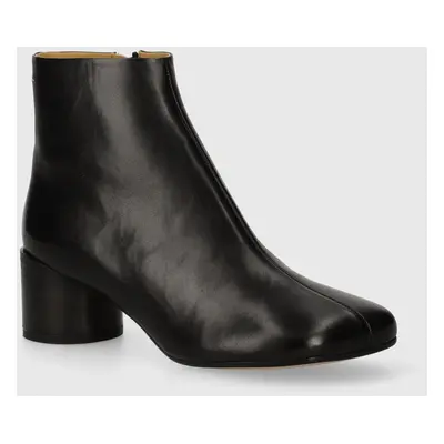 Kožené kotníkové boty MM6 Maison Margiela Ankle Boots dámské, černá barva, na podpatku, S59WU023