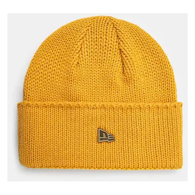 Čepice z vlněné směsi New Era WIDE CUFF BEANIE žlutá barva, z tenké pleteniny, 60565448