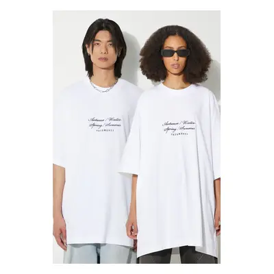 Bavlněné tričko VETEMENTS 4 Seasons Embroidered Logo T-Shirt bílá barva, s aplikací, UE64TR720W