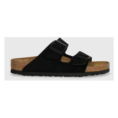 Semišové pantofle Birkenstock Arizona dámské, černá barva, 1027164