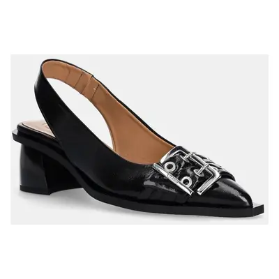 Lodičky GANNI Feminine Buckle Slingback Pump Naplack černá barva, na podpatku, s odkrytou patou,