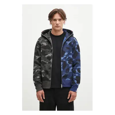 Bavlněná mikina A Bathing Ape Color Camo Separate Shark Full Zip pánská, černá barva, s kapucí, 