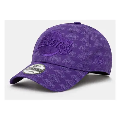 Bavlněná baseballová čepice New Era TEAM MONOGRAM 9FORTY® LOS ANGELES LAKERS fialová barva, 6056