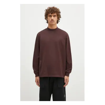 Bavlněné tričko s dlouhým rukávem adidas Originals Longsleeve Mock Neck vínová barva, IW3258