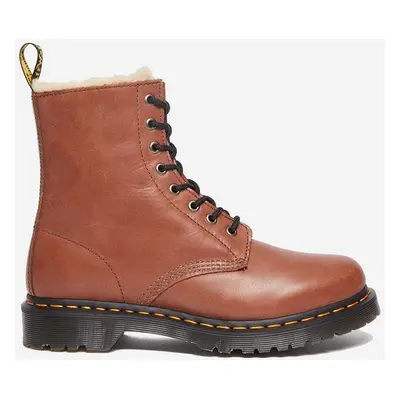 Kožené kotníkové boty Dr. Martens 1460 Serena dámské, hnědá barva, na plochém podpatku, lehce za