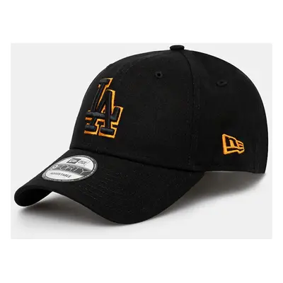 Bavlněná baseballová čepice New Era TEAM OUTLINE 9FORTY® LOS ANGELES DODGERS černá barva, s apli