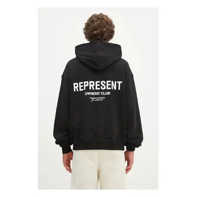 Bavlněná mikina Represent Represent Owners Club Zip Hoodie pánská, černá barva, s kapucí, s poti