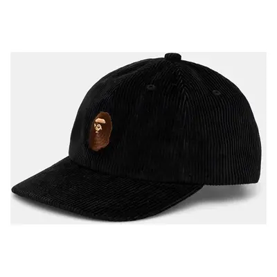 Manšestrová kšiltovka A Bathing Ape Ape Head Corduroy Cap černá barva, s aplikací, 1K80180004