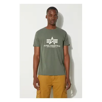 Bavlněné tričko Alpha Industries Basic T-Shirt zelená barva, s potiskem, 100501.432