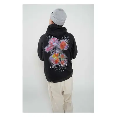 Bavlněná mikina Flowers for Society Premium 2.0 Oversized Hoodie pánská, černá barva, s kapucí, 