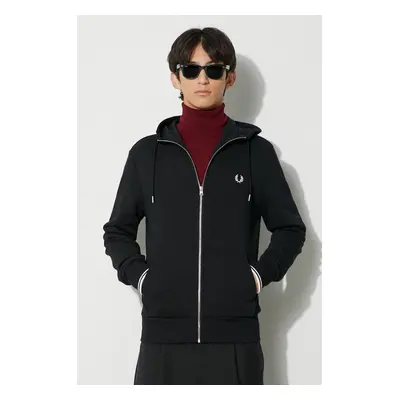 Bavlněná mikina Fred Perry pánská, černá barva, s kapucí, hladká, J7536.198