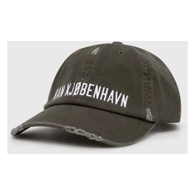 Bavlněná baseballová čepice Han Kjøbenhavn Distressed Signature Cap zelená barva, s aplikací, A-