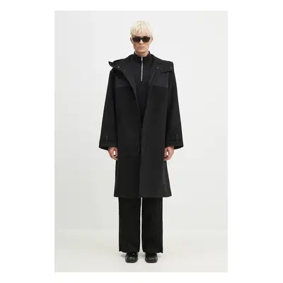 Vlněný kabát Y-3 Mellton Coat černá barva, přechodný, oversize, IW7500