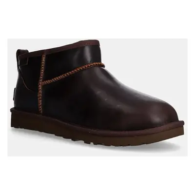 Kožené sněhule UGG Classic Ultra Mini Lthr Regen hnědá barva, 1158191-IWD