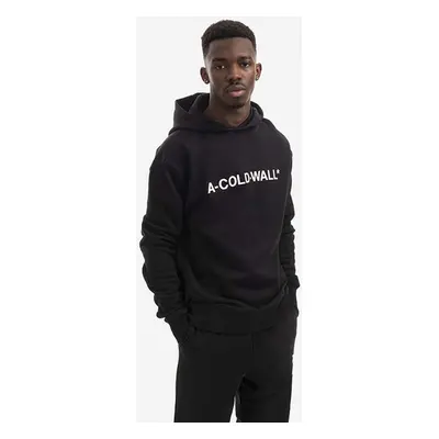 Bavlněná mikina A-COLD-WALL* Essential Logo Hoodie pánská, černá barva, s kapucí, s potiskem, AC