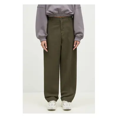 Bavlněné kalhoty Carhartt WIP Brady Pant zelená barva, široké, high waist, I033770.666GT