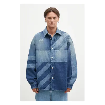 Košilová bunda AMBUSH Patchwork Denim Shirt Vintage modrá barva, oversize, BMYD003F24DEN0014400