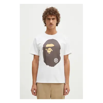 Bavlněné tričko A Bathing Ape BIG APE HEAD TEE bílá barva, s potiskem, 1K80110002