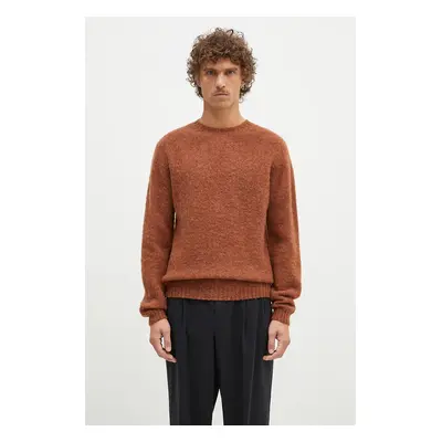 Vlněný svetr Norse Projects Birnir Brushed Lambswool pánský, hnědá barva, N45.0520.4001