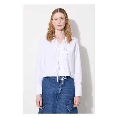 Bavlněná košile JW Anderson Bow Tie Cropped Shirt bílá barva, relaxed, s klasickým límcem, SH031