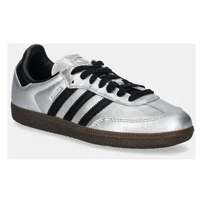 Kožené sneakers boty adidas Originals Samba OG W stříbrná barva, JI4218