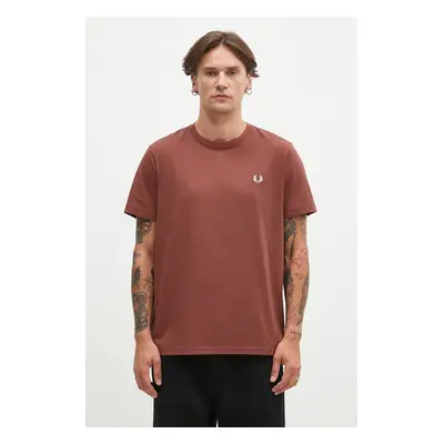 Bavlněné tričko Fred Perry Crew Neck T-Shirt hnědá barva, s aplikací, M1600.W52