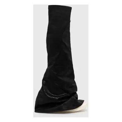 Kozačky Rick Owens Denim Boots Fetish dámské, černá barva, na plochém podpatku, DS01D1815.BF.911