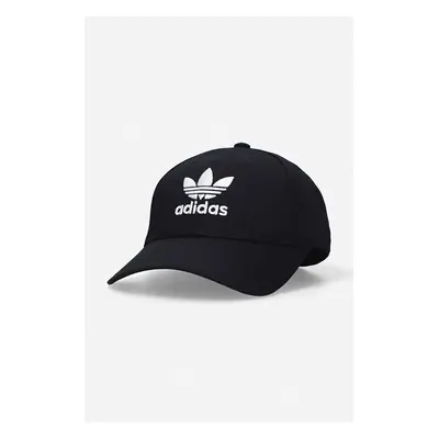 Bavlněná baseballová čepice adidas Originals Baseball Classic Trefoil černá barva, s aplikací, E